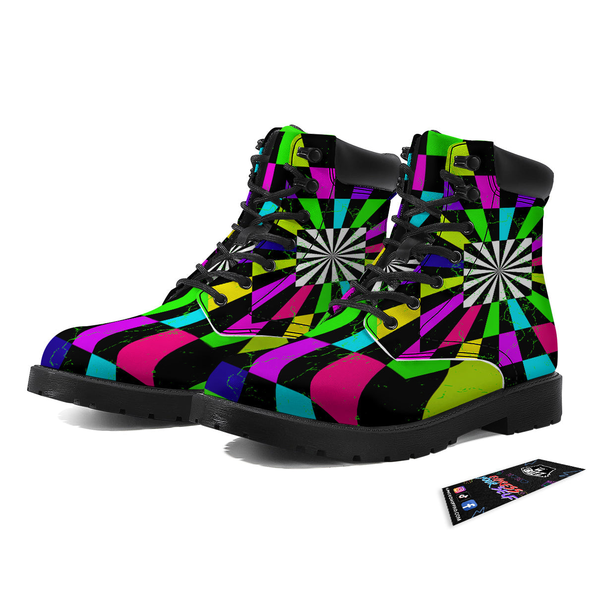 Optical Illusion Neon Abstract Print Boots-grizzshop
