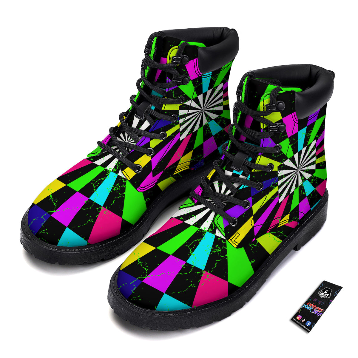 Optical Illusion Neon Abstract Print Boots-grizzshop