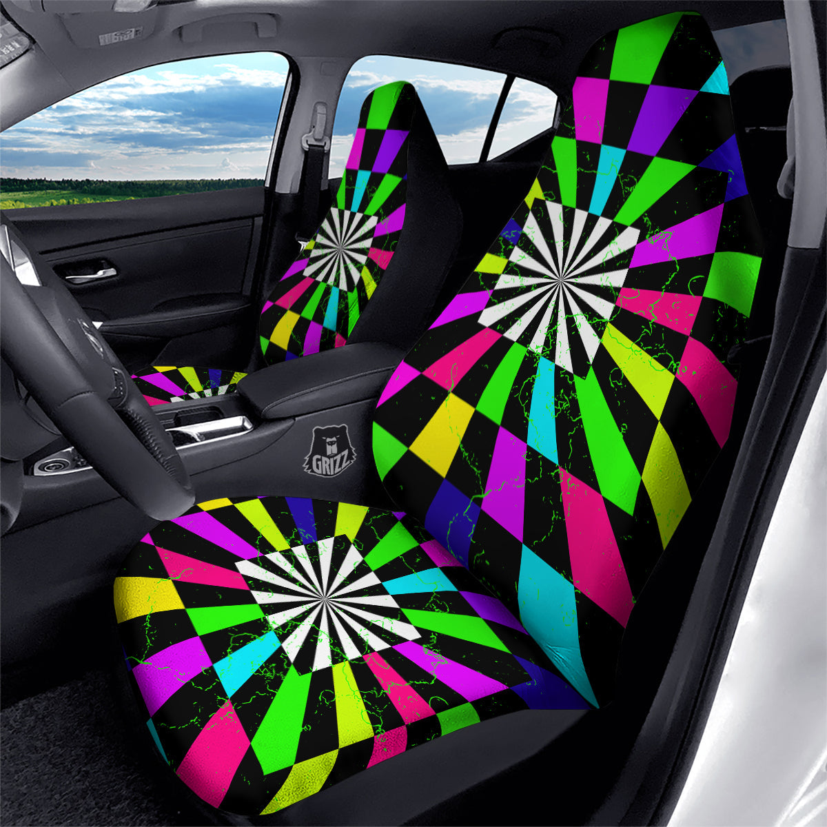 Optical Illusion Neon Abstract Print Car Seat Covers-grizzshop