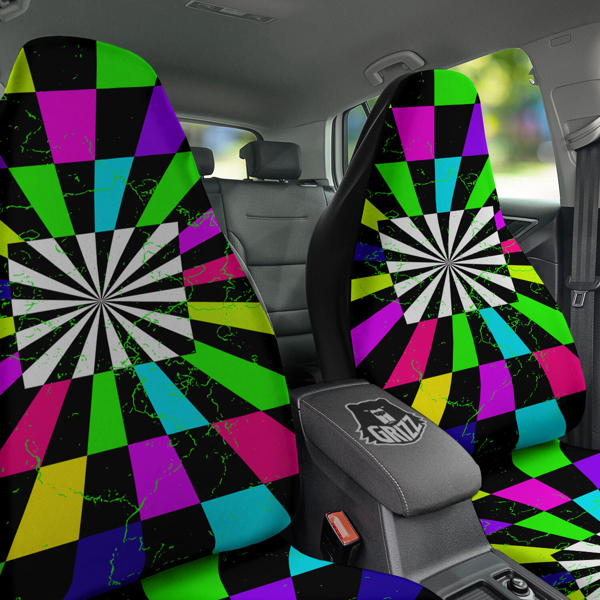 Optical Illusion Neon Abstract Print Car Seat Covers-grizzshop