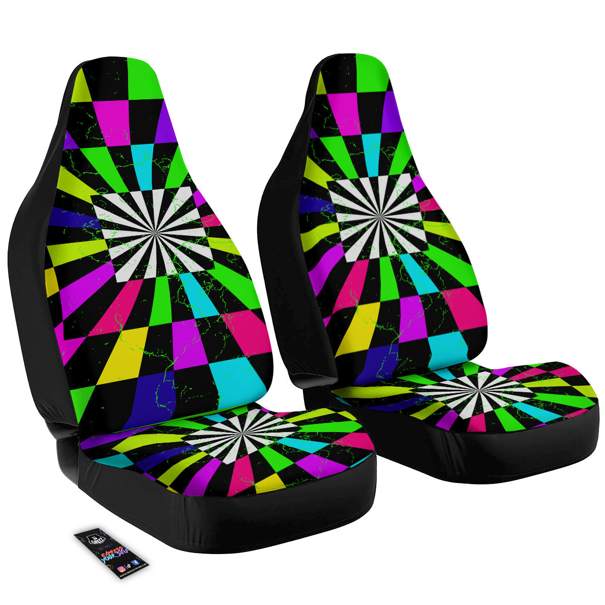 Optical Illusion Neon Abstract Print Car Seat Covers-grizzshop