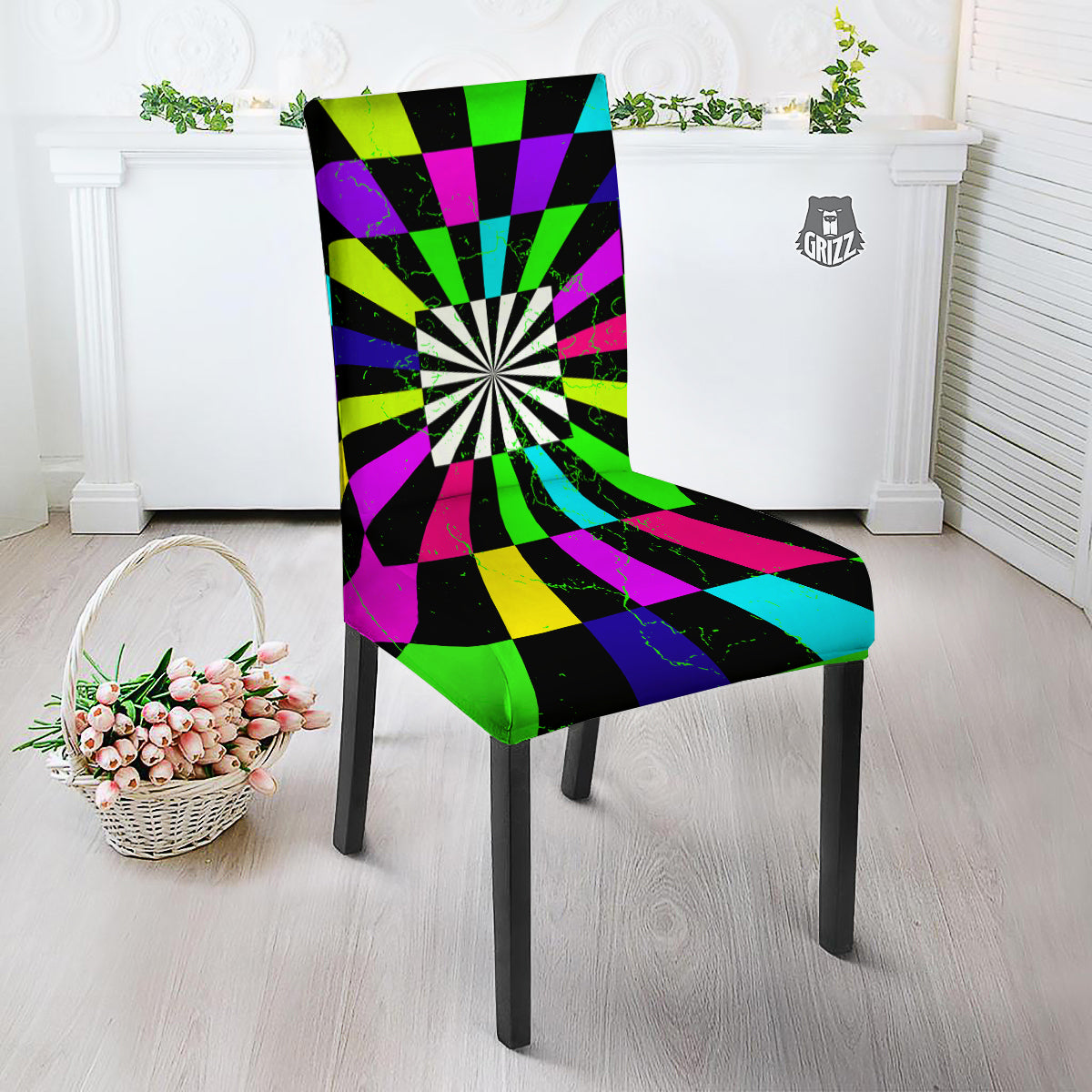 Optical Illusion Neon Abstract Print Dining Chair Slipcover-grizzshop