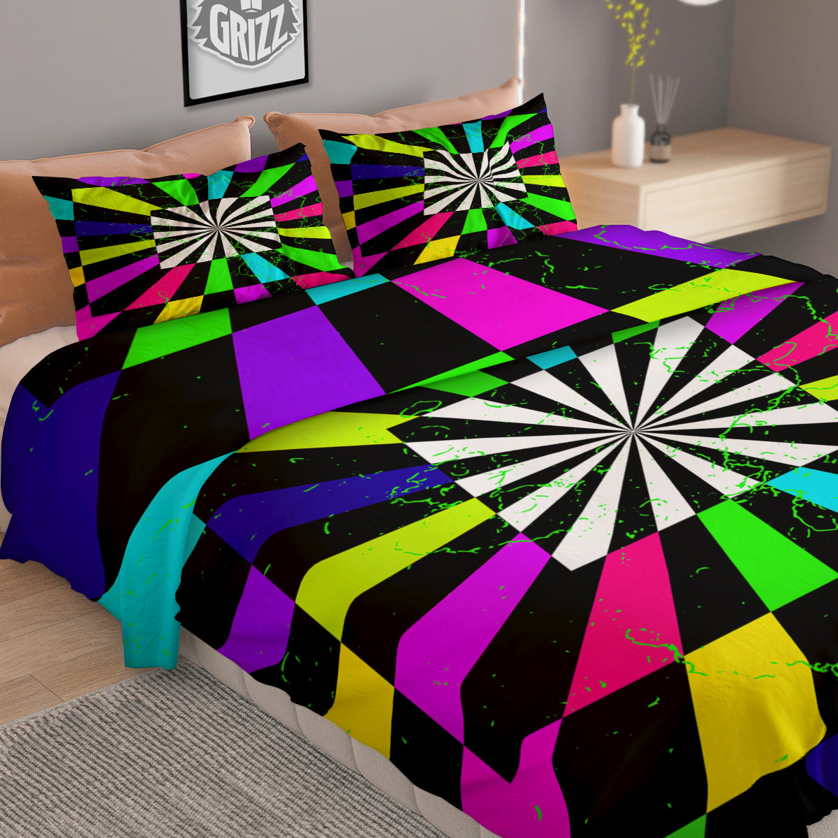 Optical Illusion Neon Abstract Print Duvet Cover Bedding Set