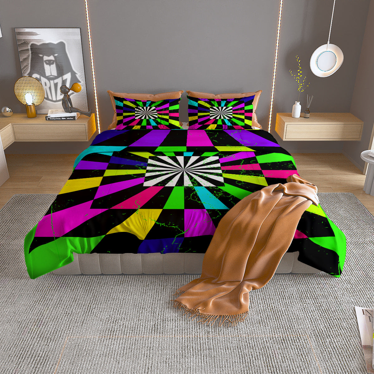 Optical Illusion Neon Abstract Print Duvet Cover Bedding Set