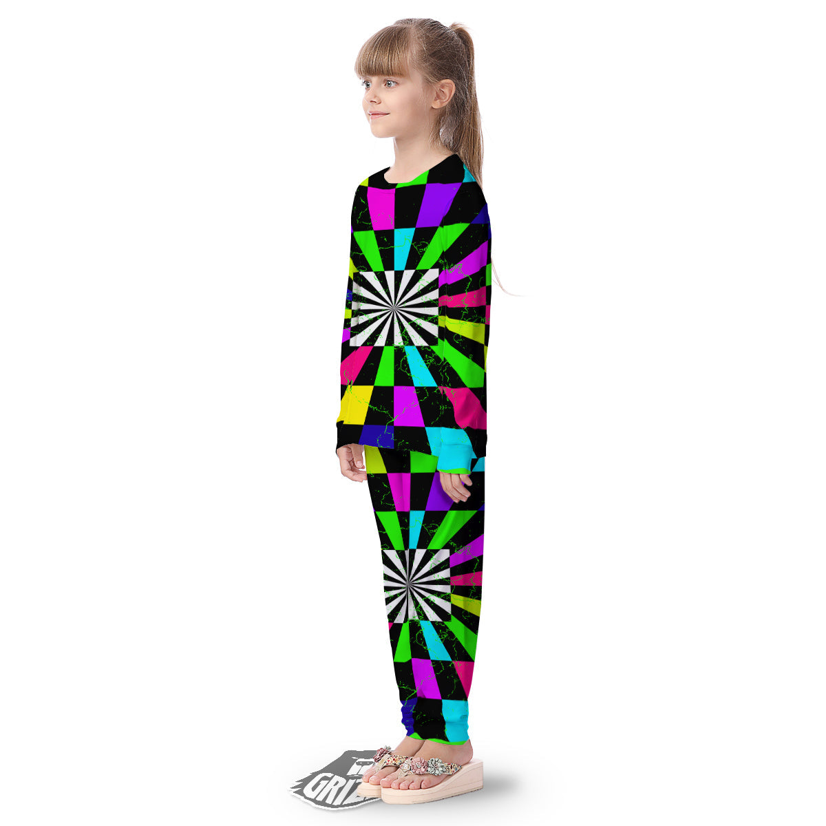 Optical Illusion Neon Abstract Print Kid's Pajamas-grizzshop