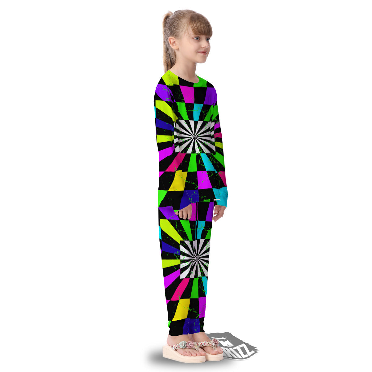 Optical Illusion Neon Abstract Print Kid's Pajamas-grizzshop