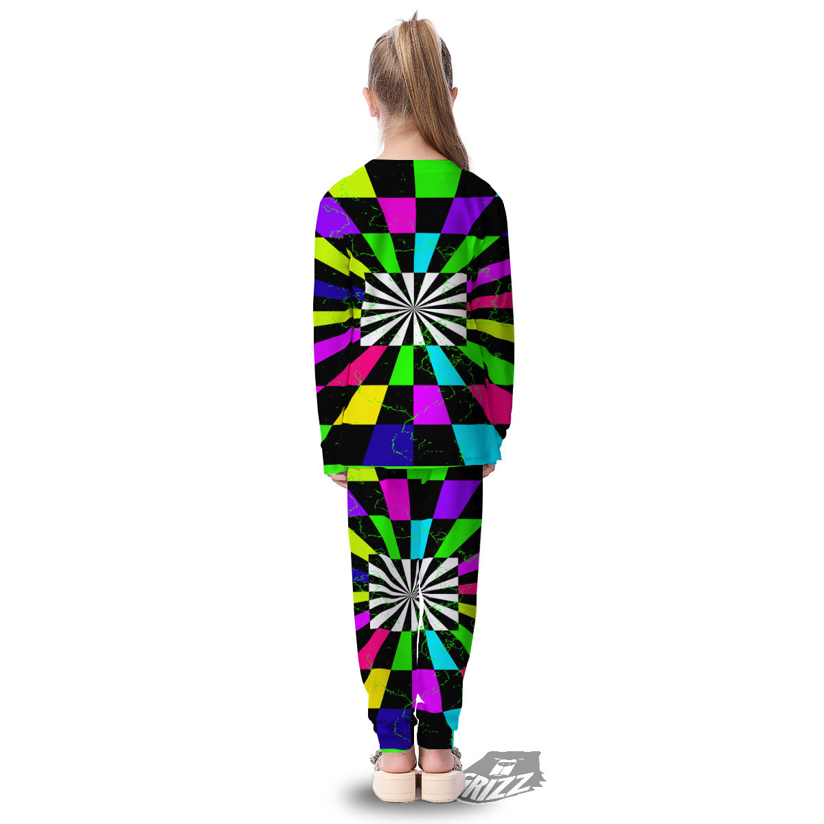 Optical Illusion Neon Abstract Print Kid's Pajamas-grizzshop