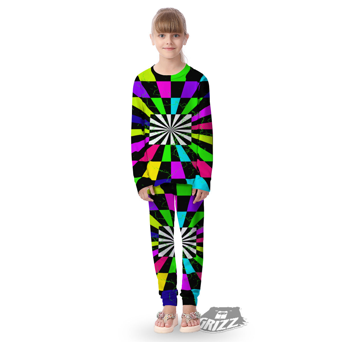 Optical Illusion Neon Abstract Print Kid's Pajamas-grizzshop