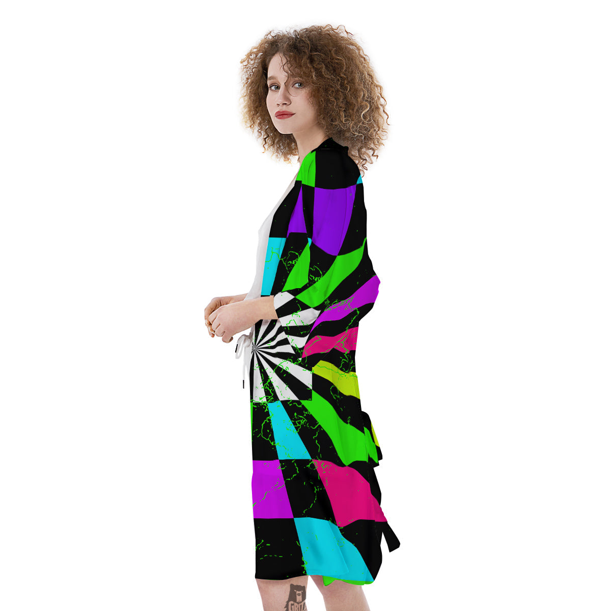 Optical Illusion Neon Abstract Print Kimono-grizzshop
