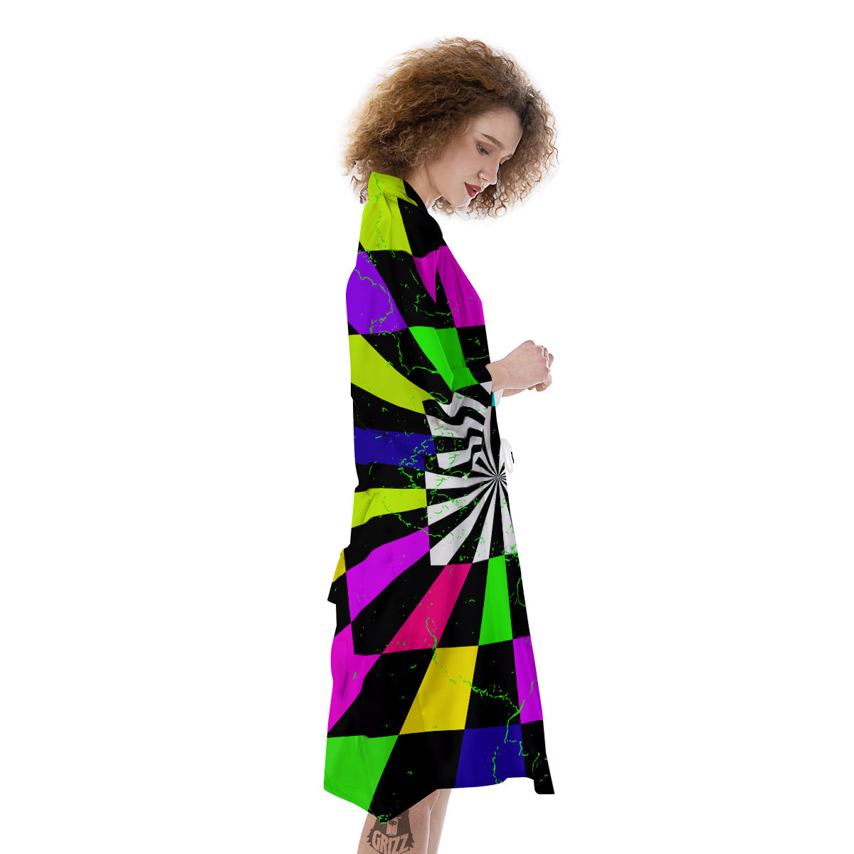 Optical Illusion Neon Abstract Print Kimono-grizzshop