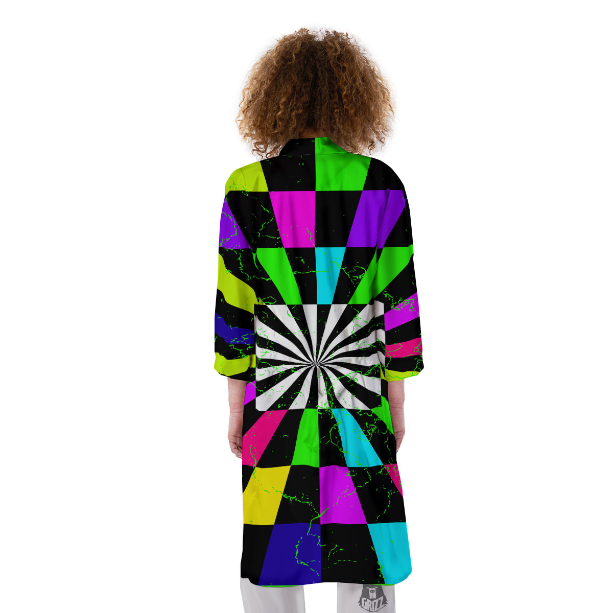 Optical Illusion Neon Abstract Print Kimono-grizzshop