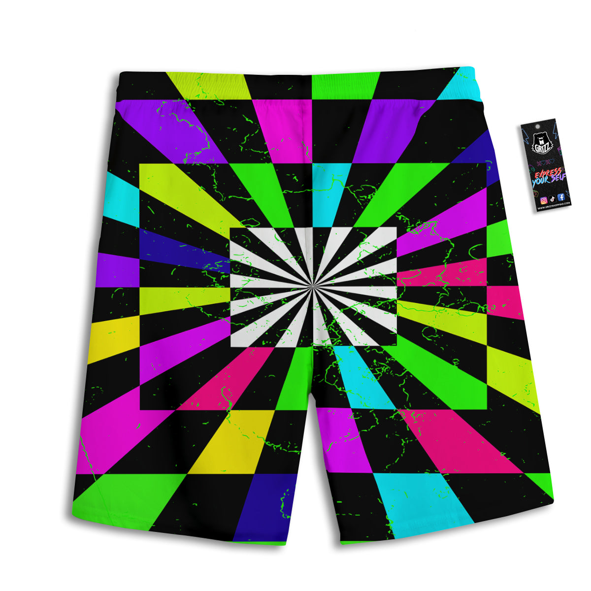 Optical Illusion Neon Abstract Print Men's Athletic Shorts