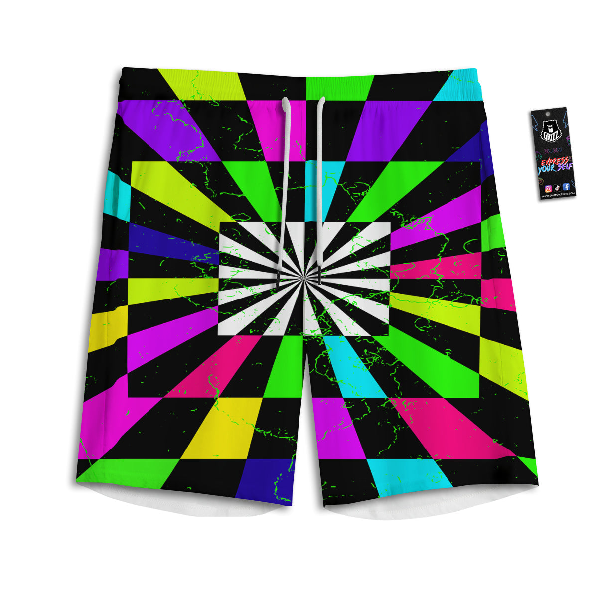 Optical Illusion Neon Abstract Print Men's Athletic Shorts