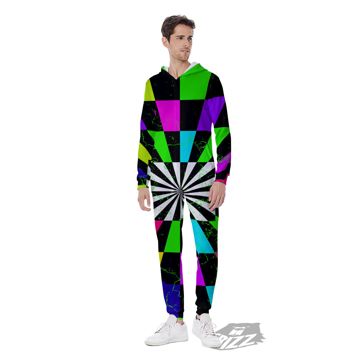 Optical Illusion Neon Abstract Print Men's Jumpsuit-grizzshop