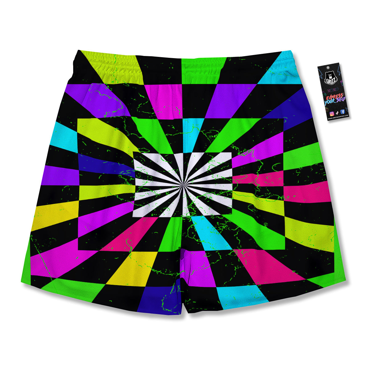 Optical Illusion Neon Abstract Print Men's Running Shorts-grizzshop
