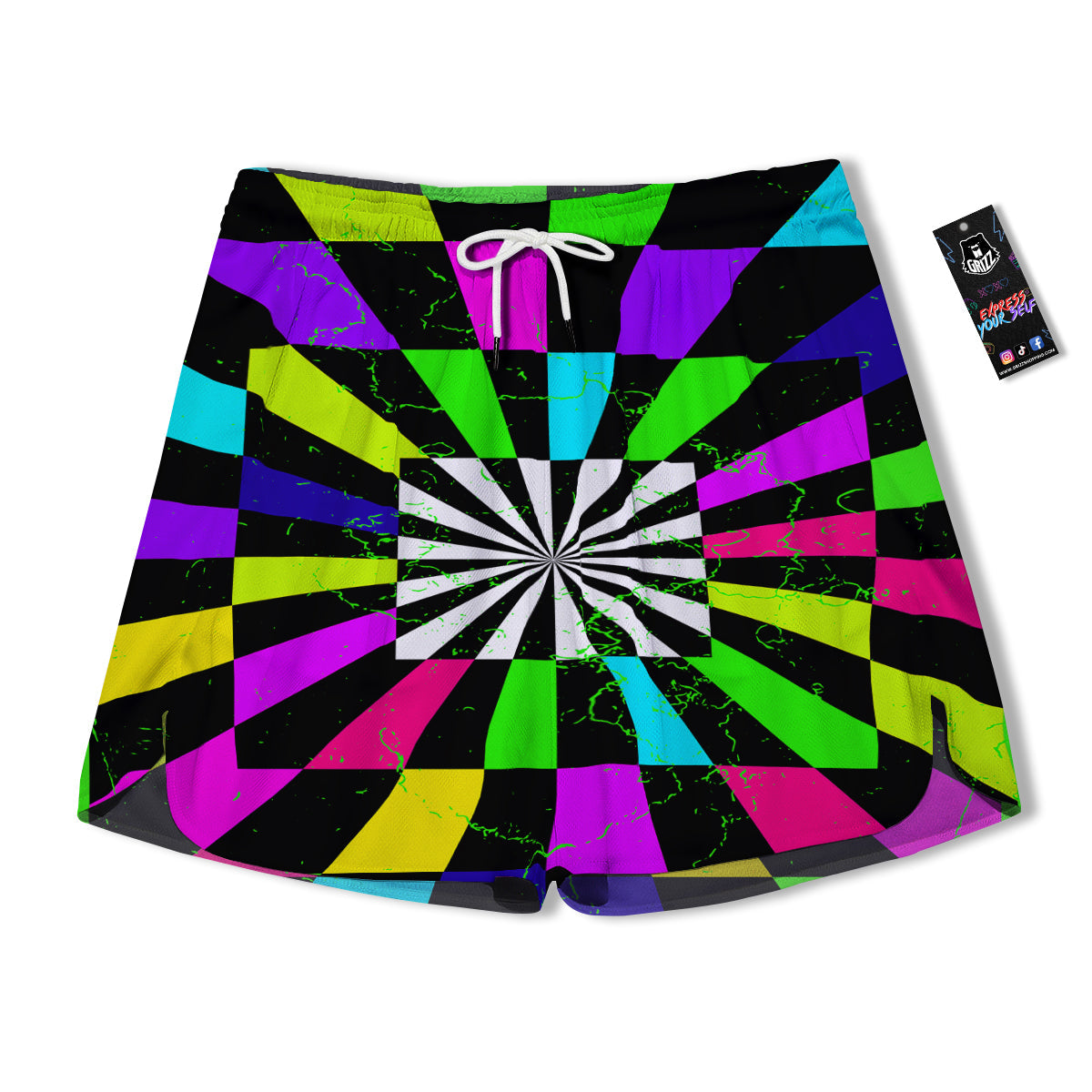 Optical Illusion Neon Abstract Print Men's Running Shorts-grizzshop