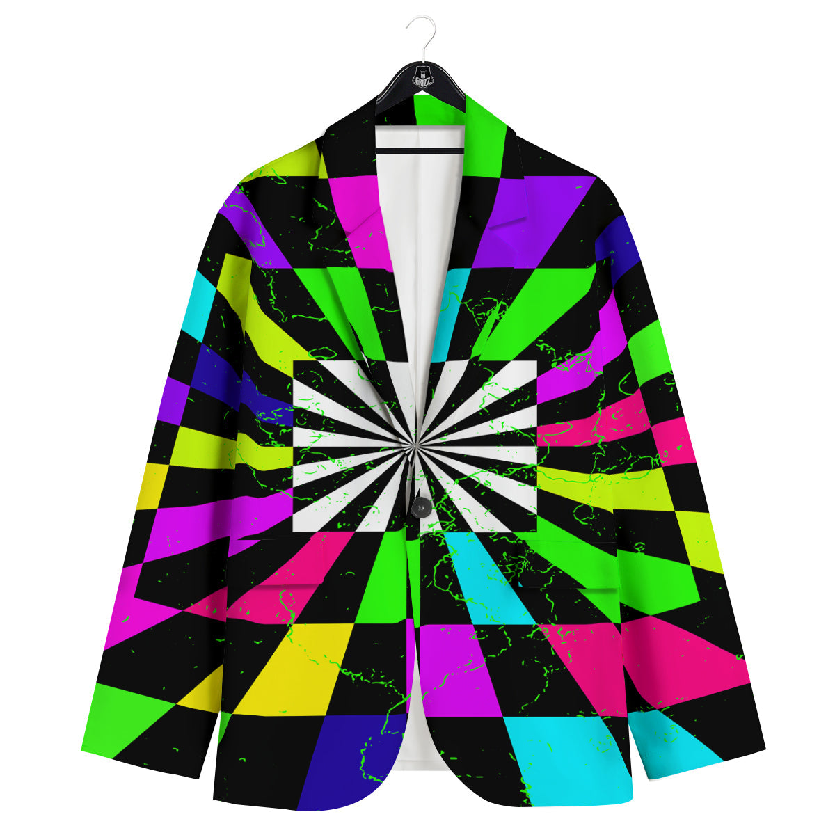 Optical Illusion Neon Abstract Print Men's Sport Coat-grizzshop