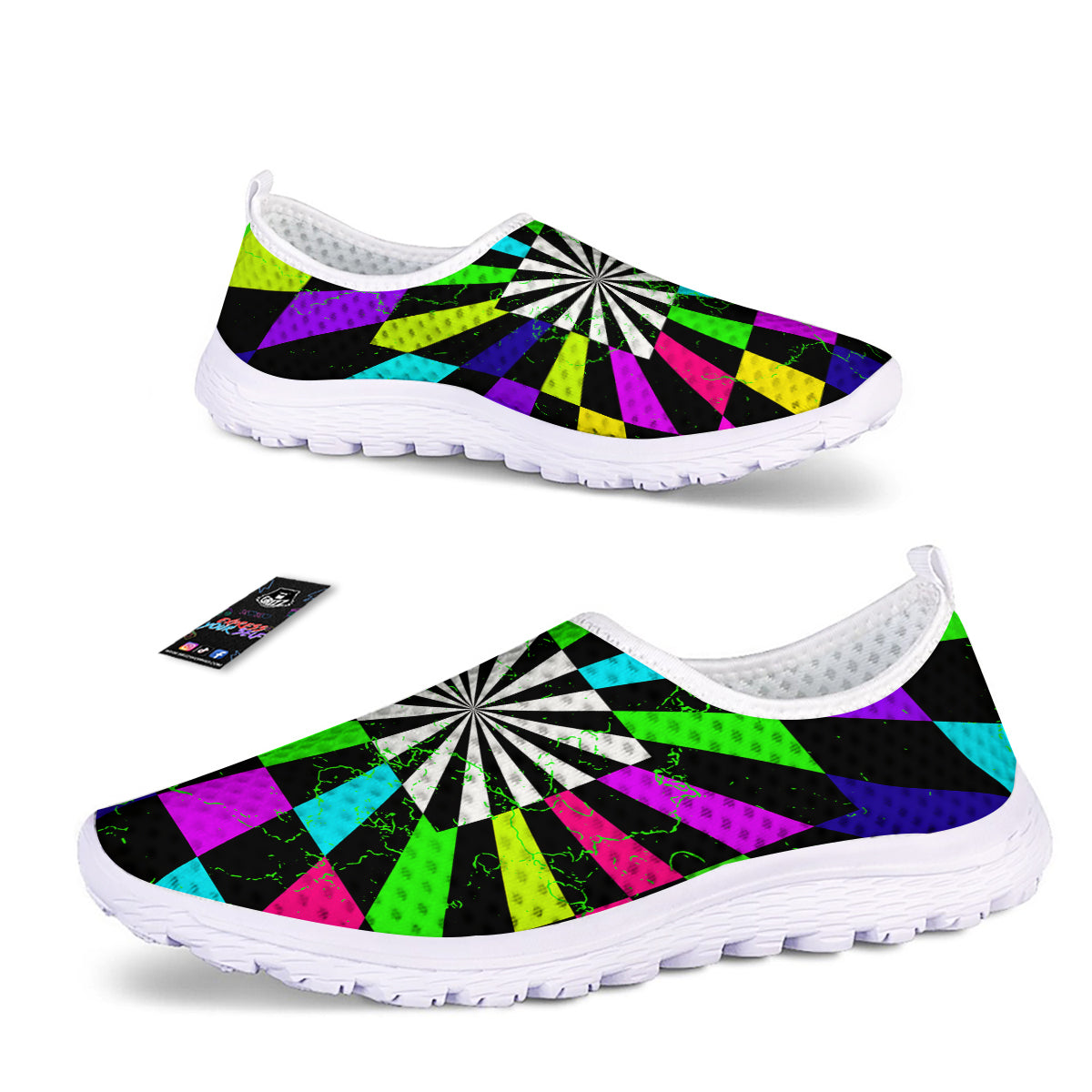 Optical Illusion Neon Abstract Print Nurse Shoes-grizzshop