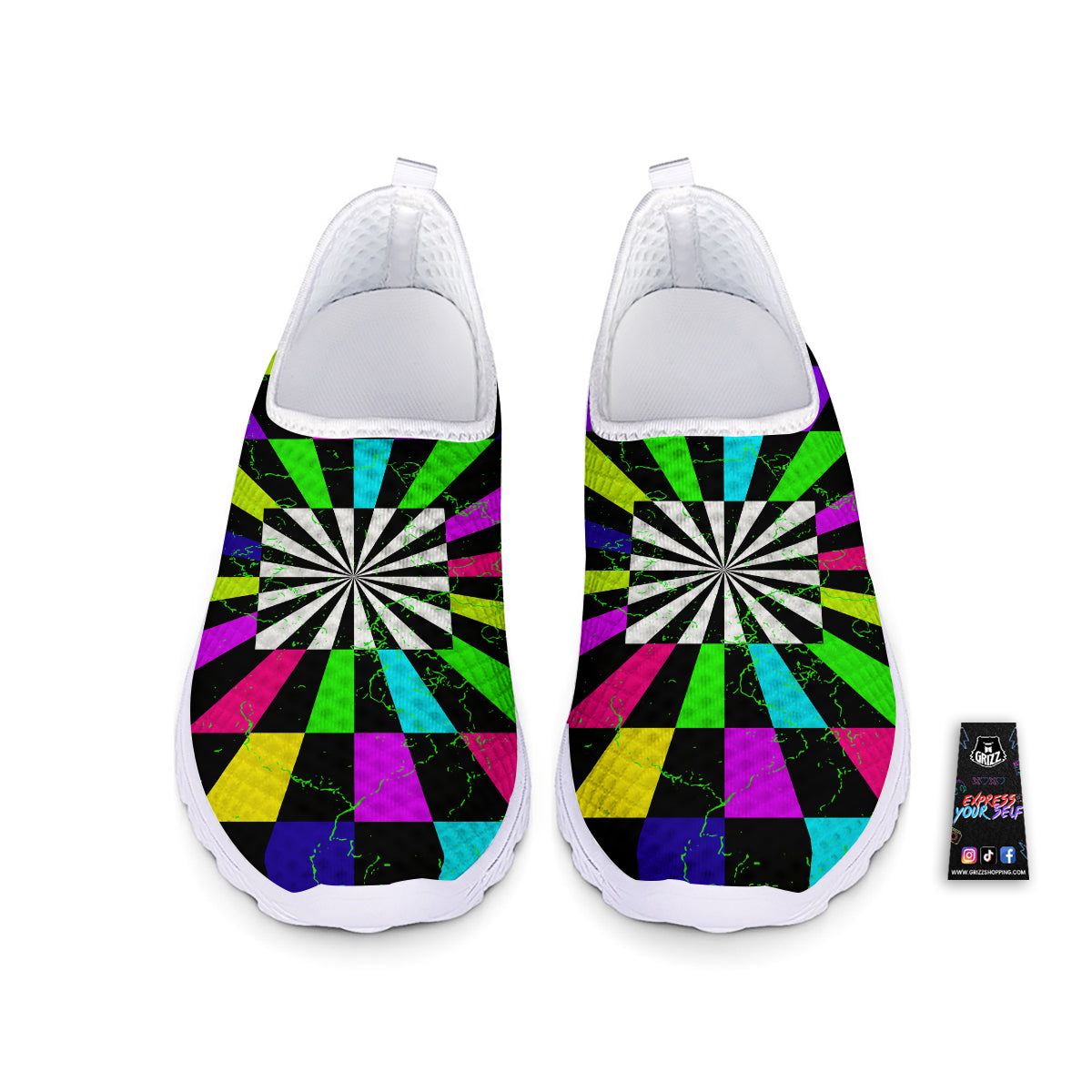 Optical Illusion Neon Abstract Print Nurse Shoes-grizzshop