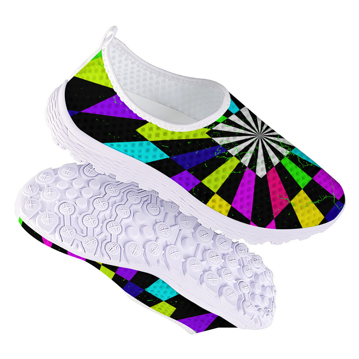 Optical Illusion Neon Abstract Print Nurse Shoes-grizzshop