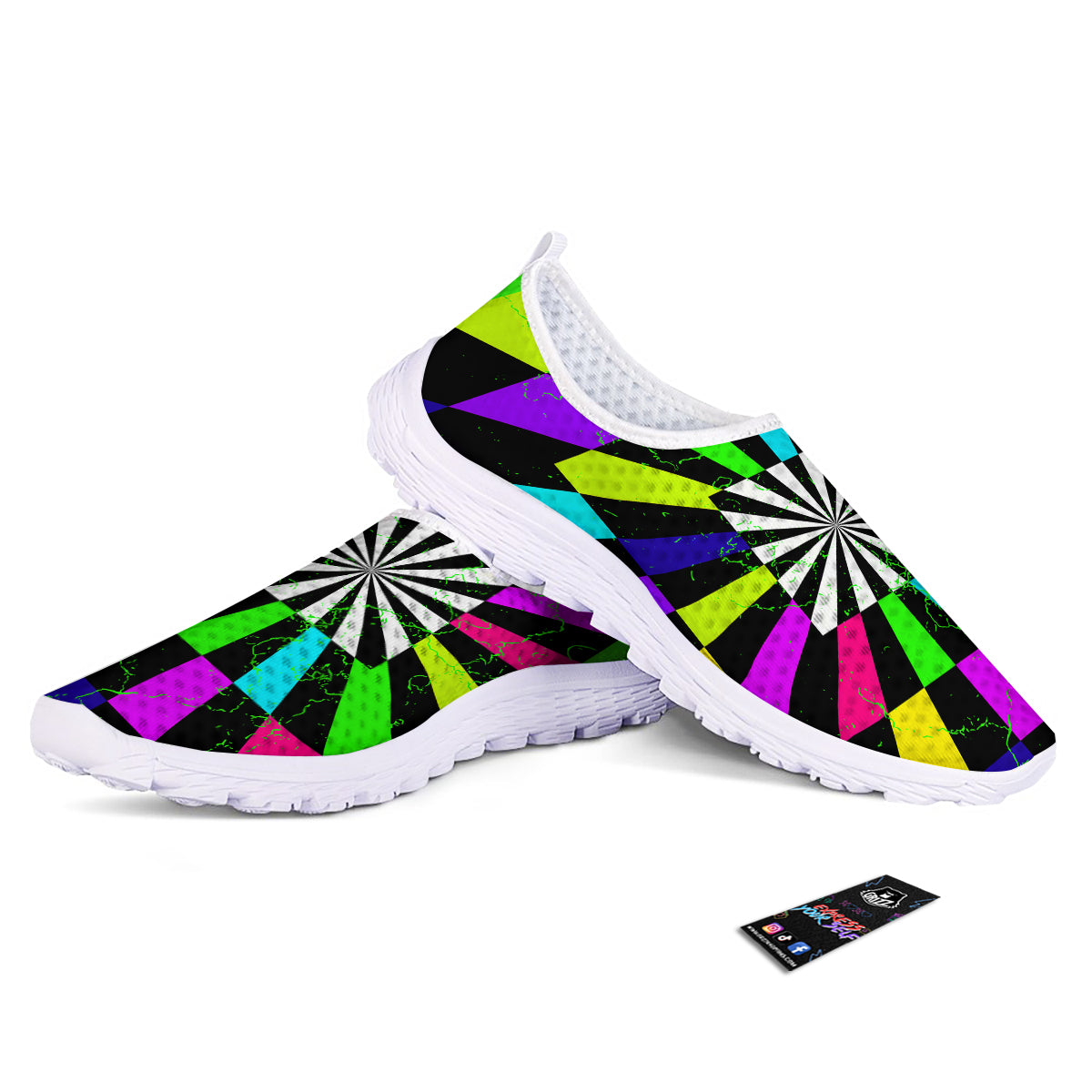 Optical Illusion Neon Abstract Print Nurse Shoes-grizzshop