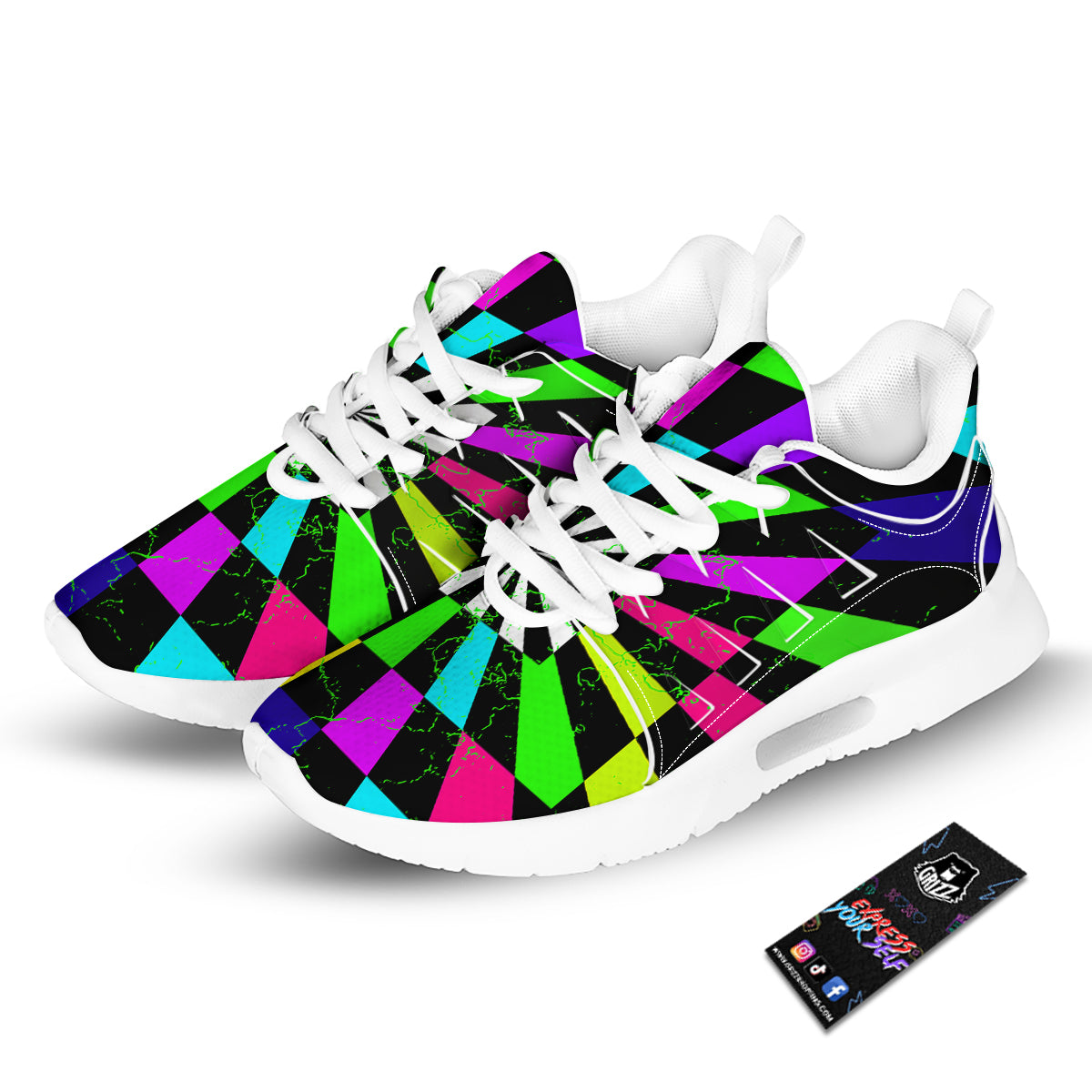 Optical Illusion Neon Abstract Print Tennis Shoes-grizzshop