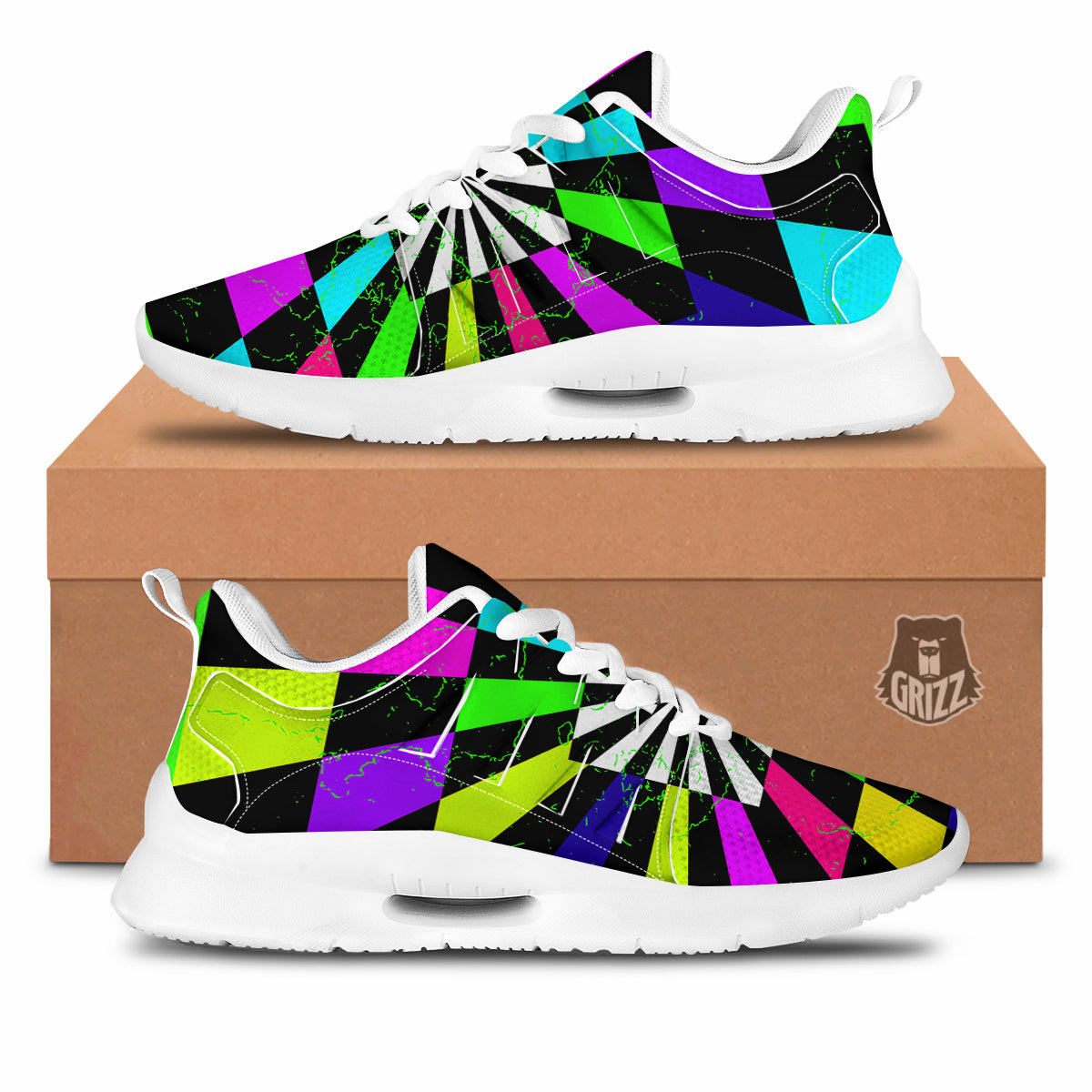 Optical Illusion Neon Abstract Print Tennis Shoes-grizzshop
