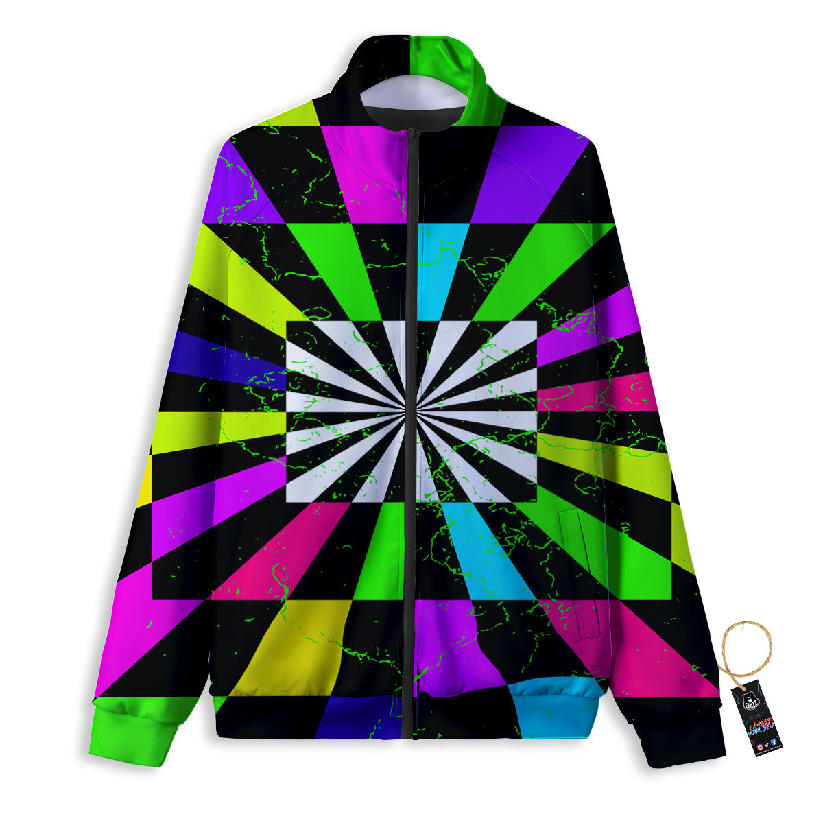 Optical Illusion Neon Abstract Print Track Jacket-grizzshop