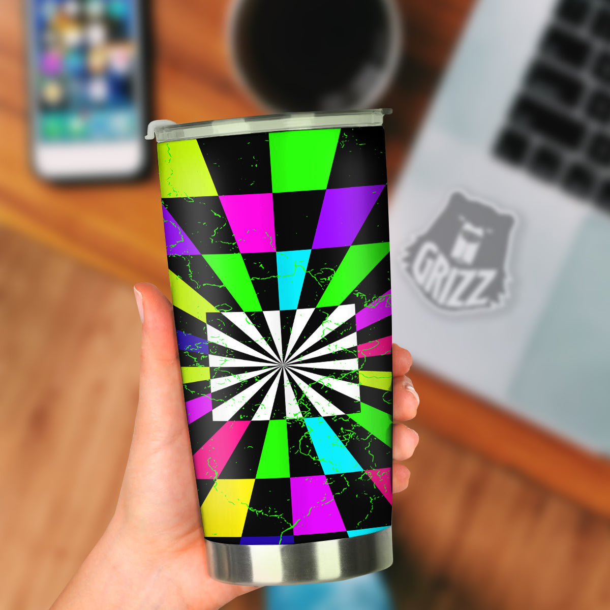 Optical Illusion Neon Abstract Print Tumbler-grizzshop