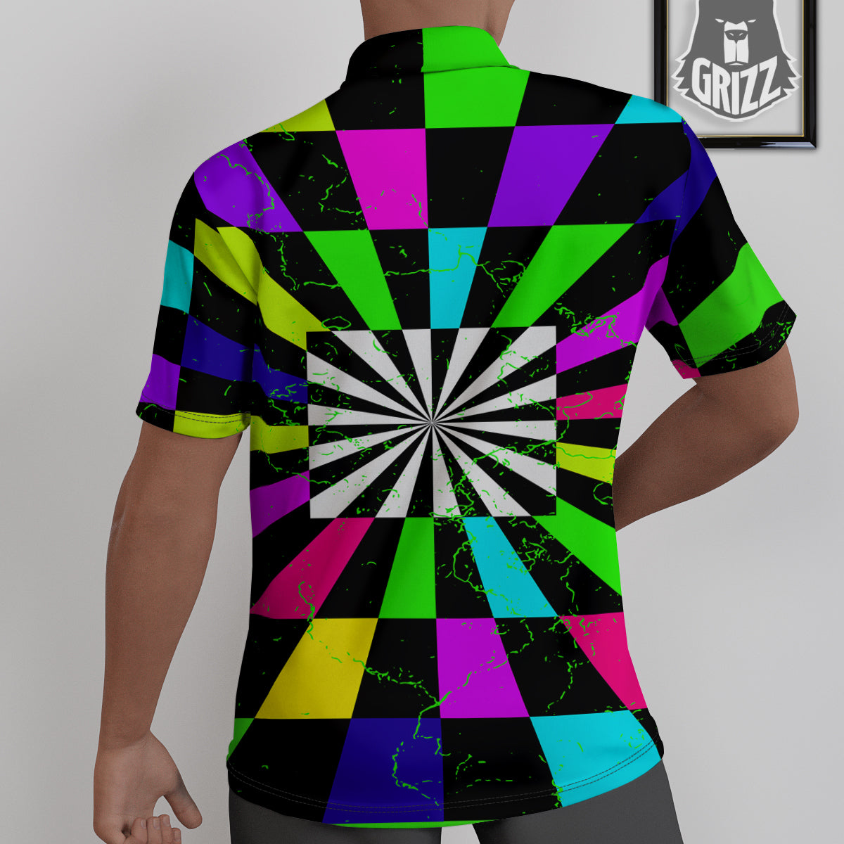 Optical Illusion Neon Abstract Print Untucked Shirts-grizzshop