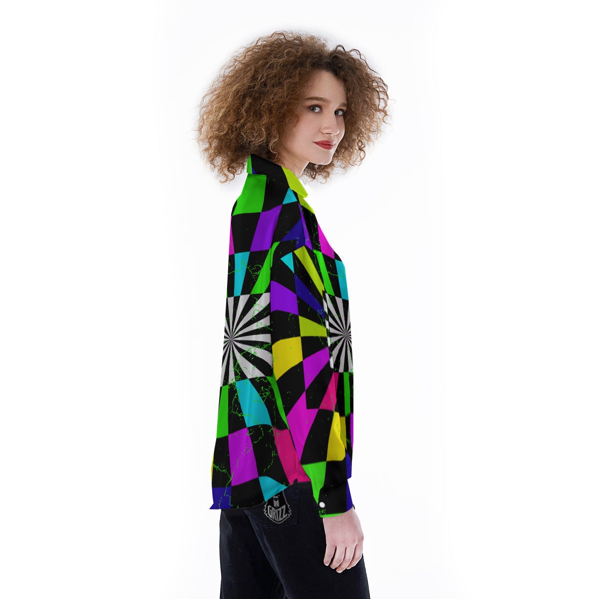 Optical Illusion Neon Abstract Print Women's Long Sleeve Shirts-grizzshop
