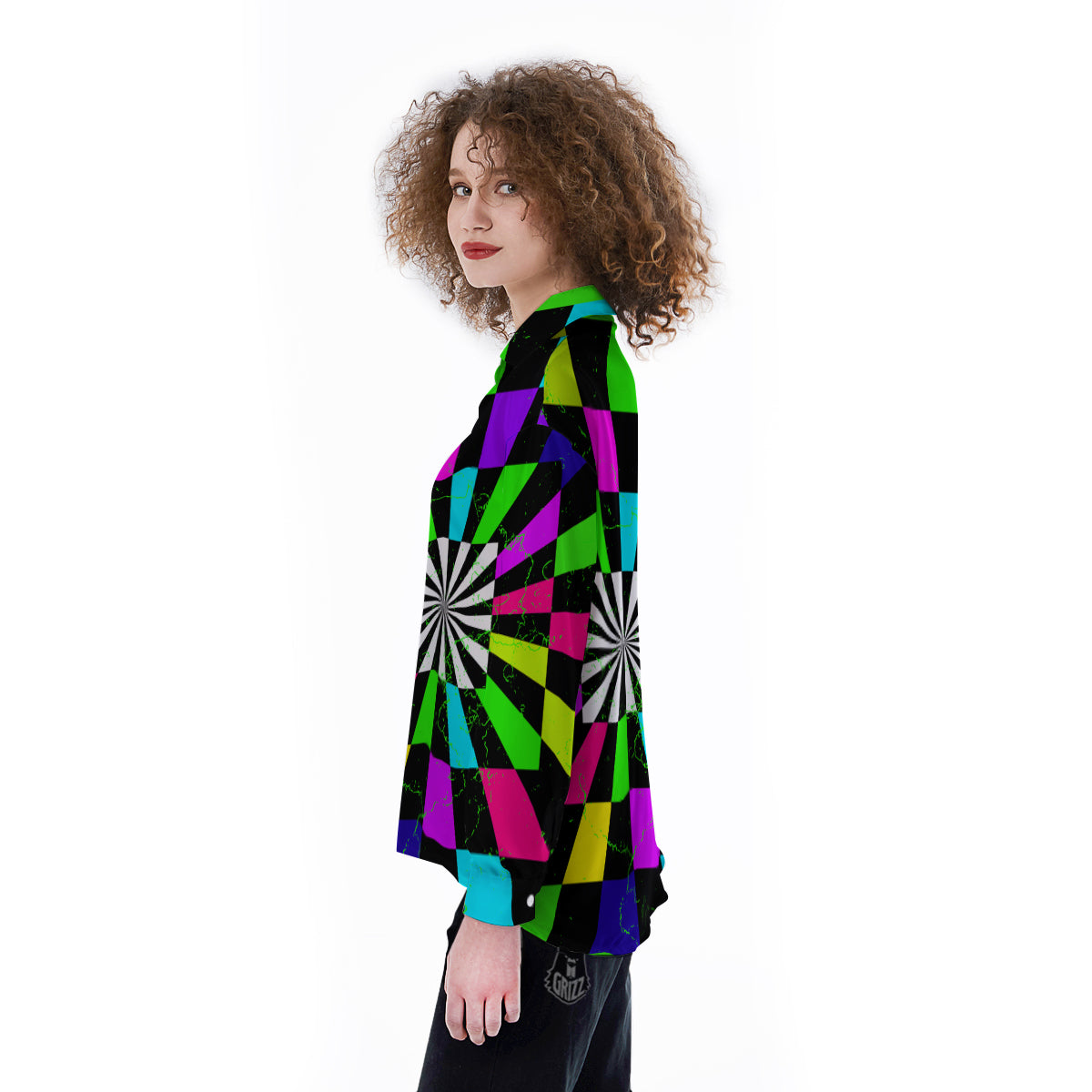 Optical Illusion Neon Abstract Print Women's Long Sleeve Shirts-grizzshop