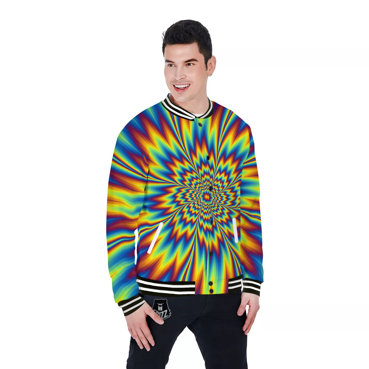 Optical Illusion Neon Psychedelic Baseball Jacket-grizzshop