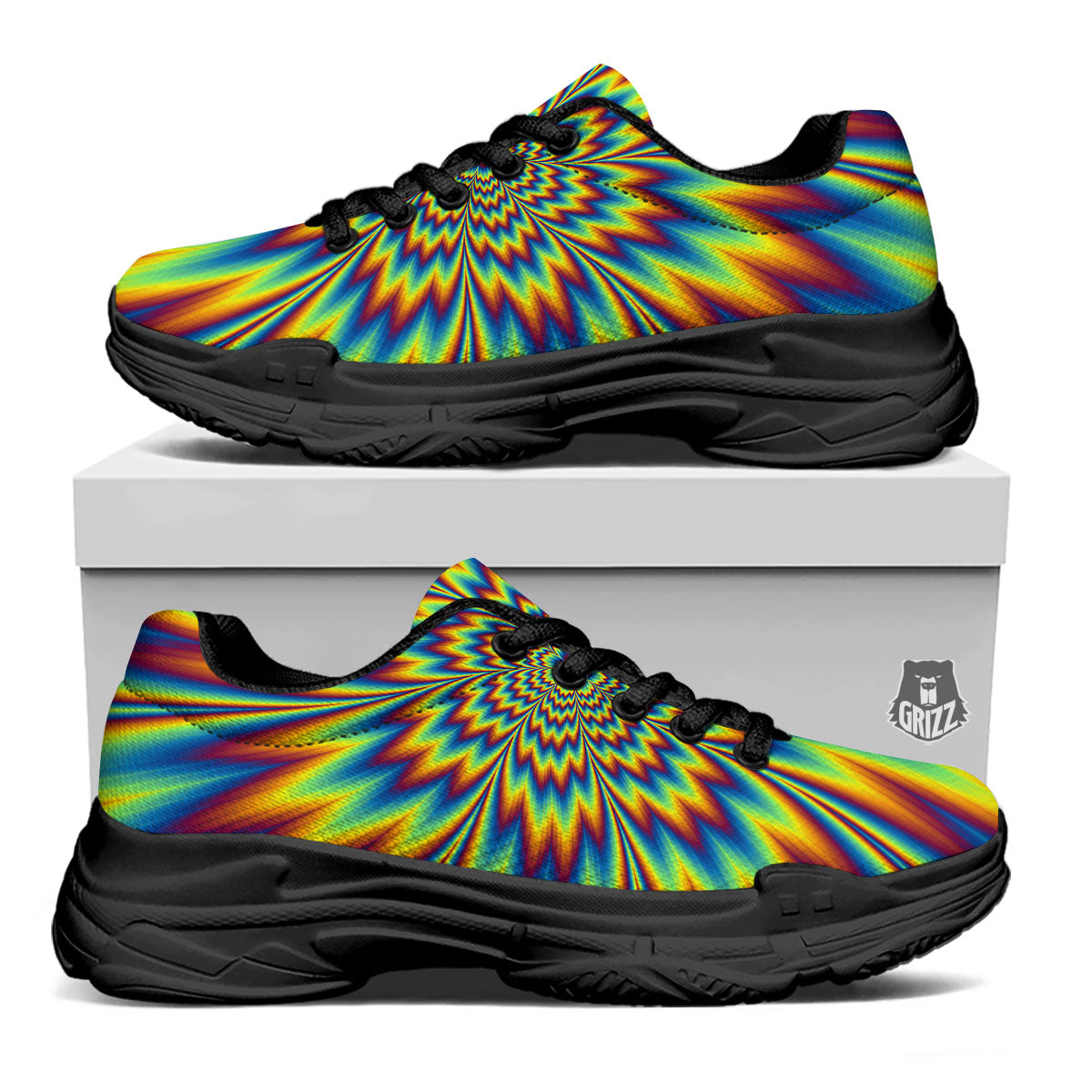 Optical Illusion Neon Psychedelic Black Chunky Shoes-grizzshop