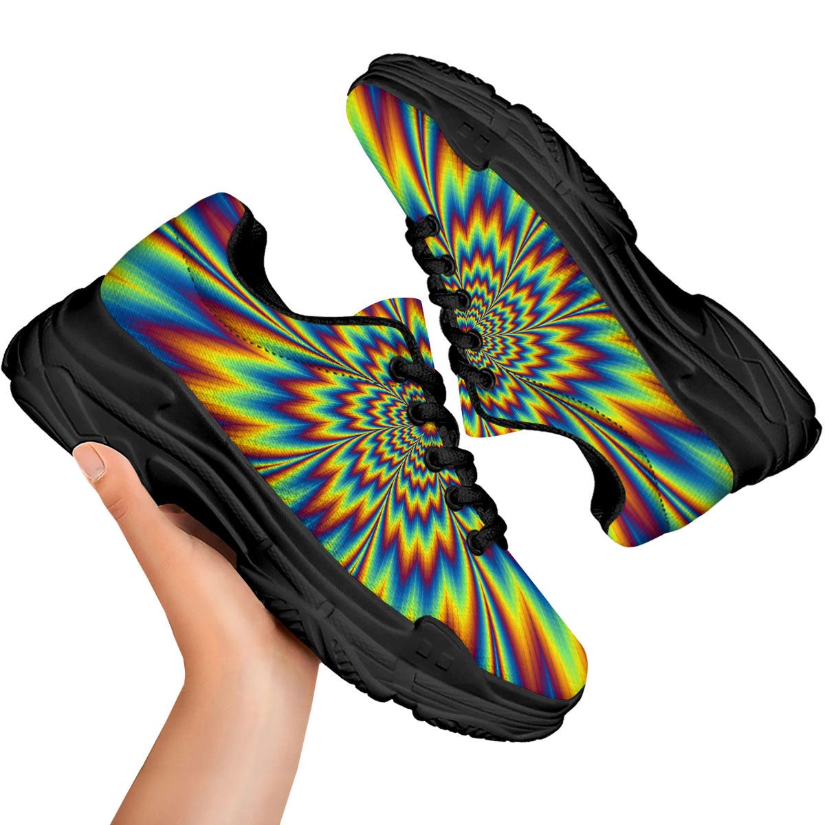 Optical Illusion Neon Psychedelic Black Chunky Shoes-grizzshop