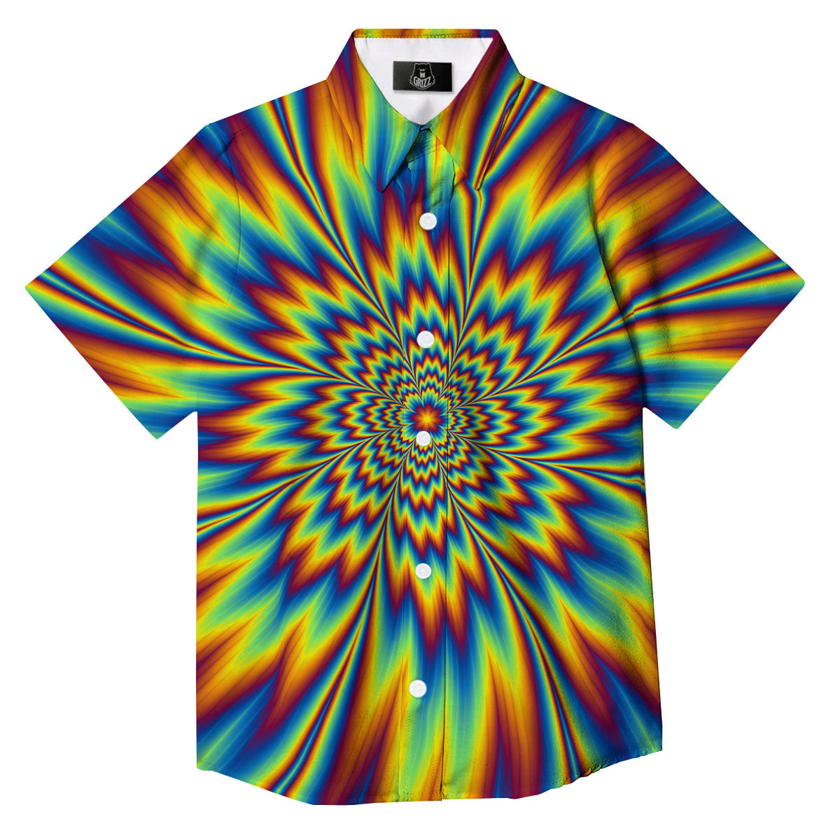 Optical Illusion Neon Psychedelic Button Up Shirt-grizzshop