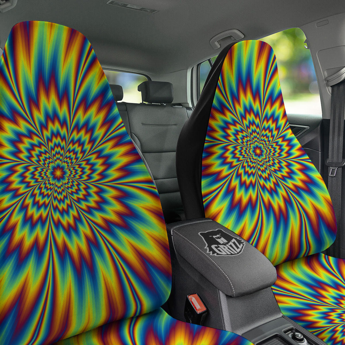 Optical Illusion Neon Psychedelic Car Seat Covers-grizzshop