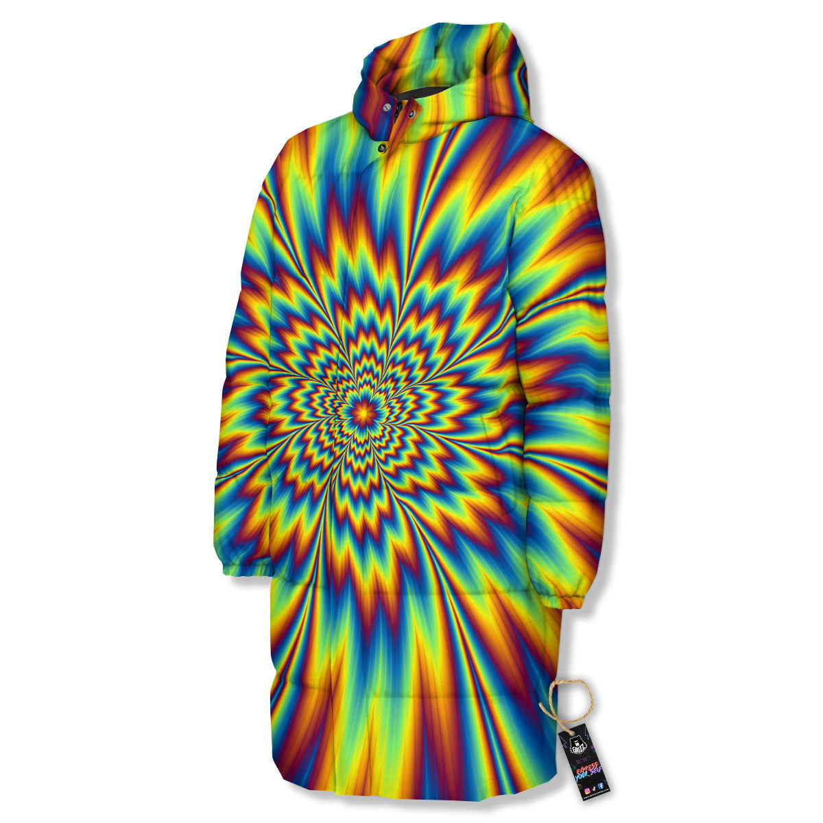 Optical Illusion Neon Psychedelic Long Down Jacket-grizzshop