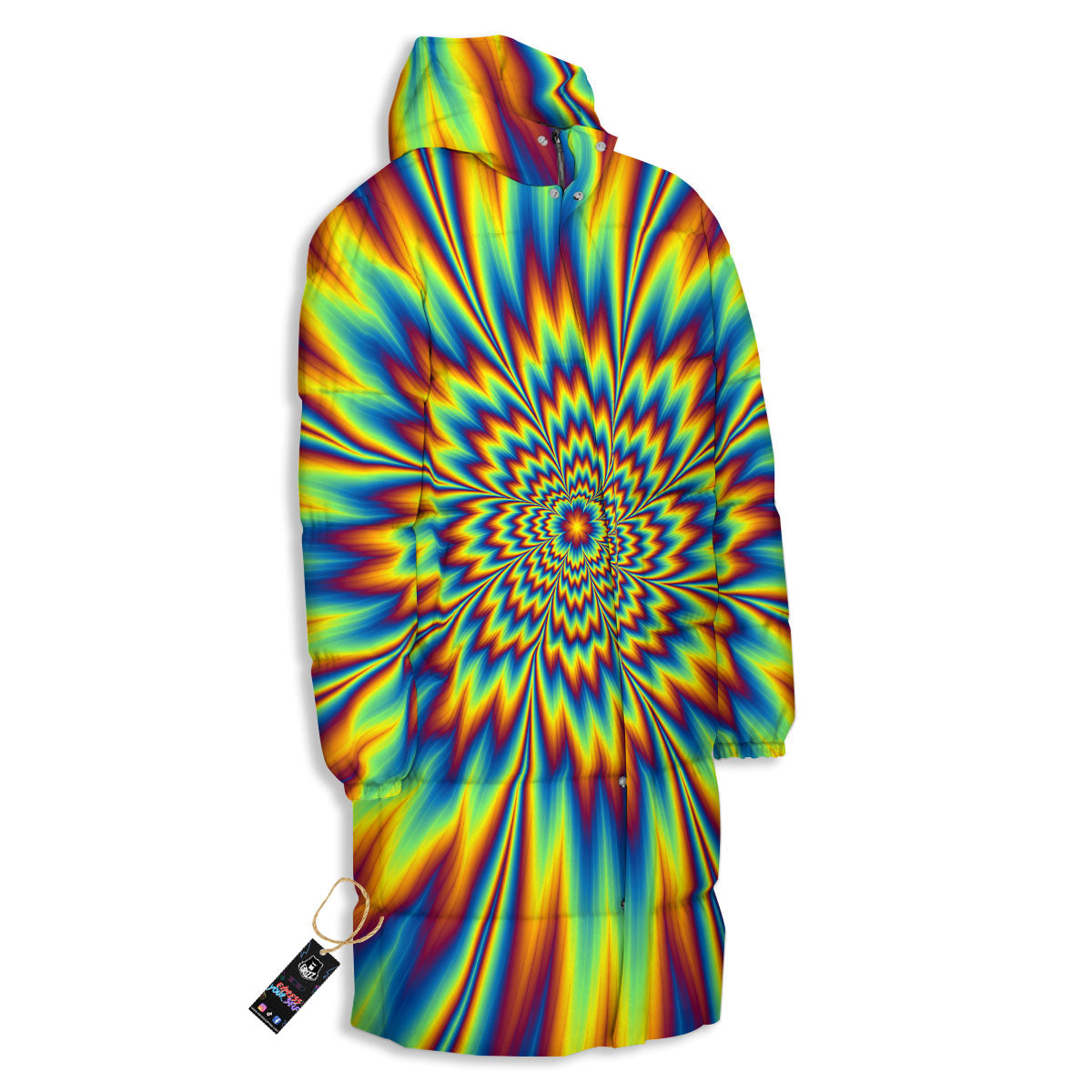 Optical Illusion Neon Psychedelic Long Down Jacket-grizzshop