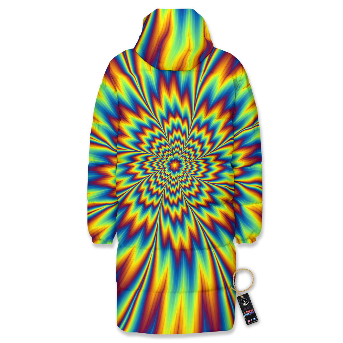 Optical Illusion Neon Psychedelic Long Down Jacket-grizzshop
