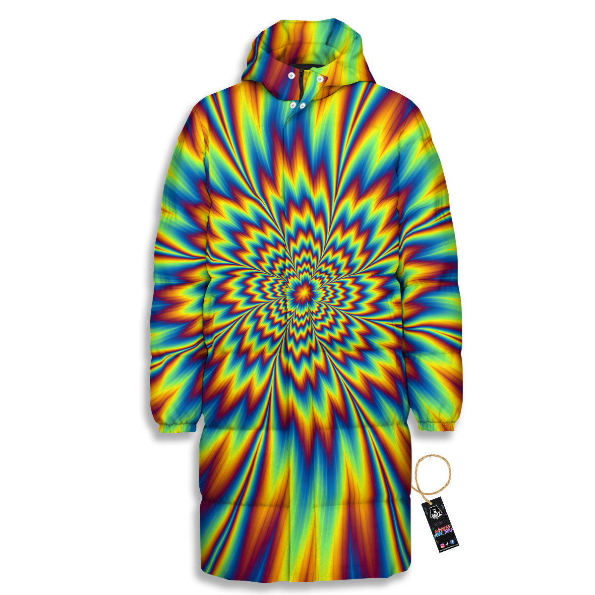 Optical Illusion Neon Psychedelic Long Down Jacket-grizzshop
