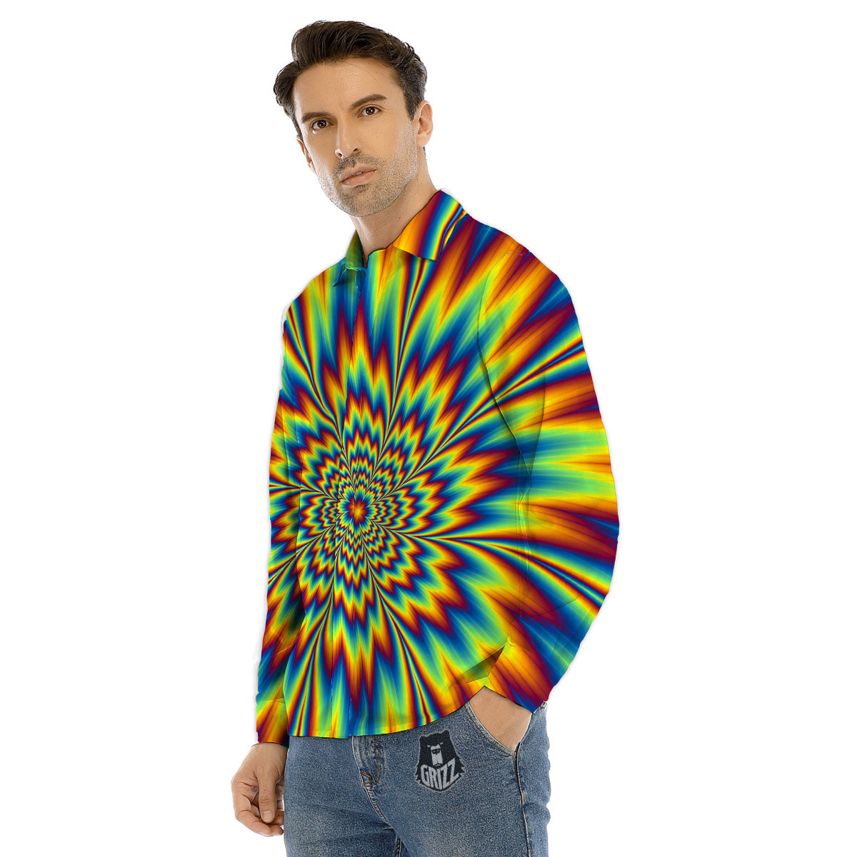 Optical Illusion Neon Psychedelic Men's Dress Shirts-grizzshop