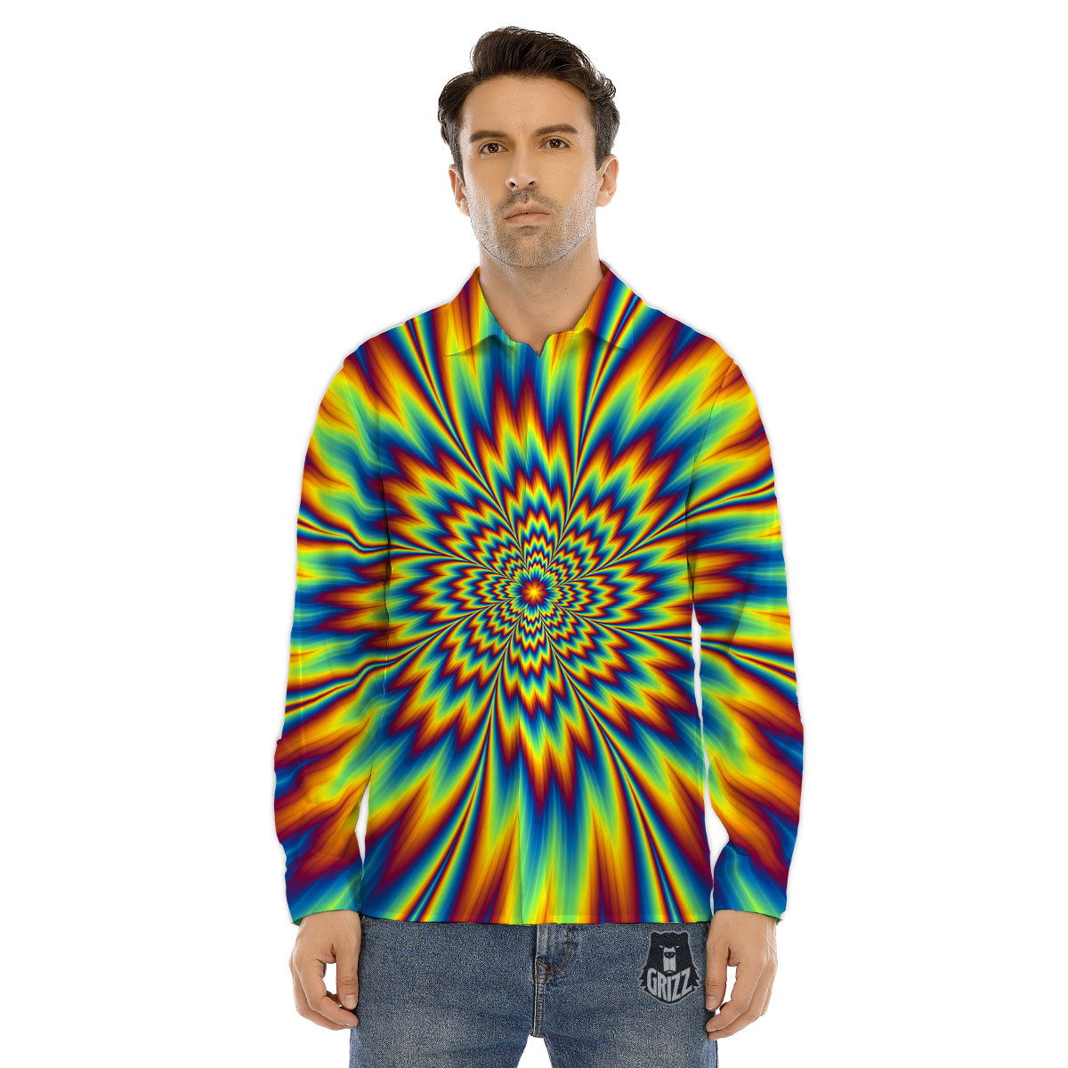 Optical Illusion Neon Psychedelic Men's Dress Shirts-grizzshop