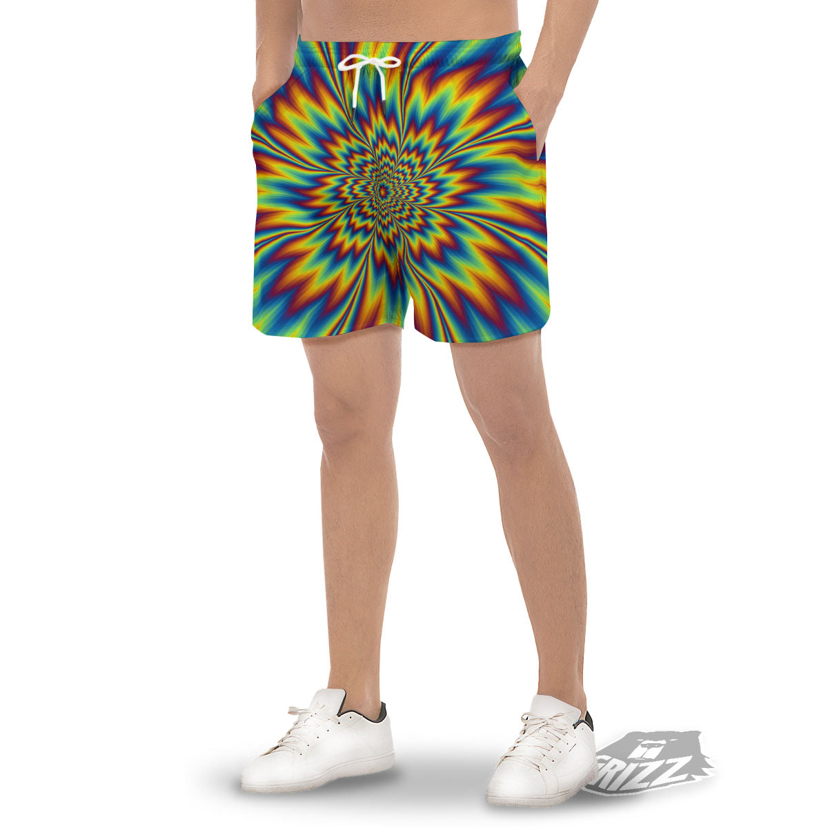 Optical Illusion Neon Psychedelic Men's Gym Shorts-grizzshop