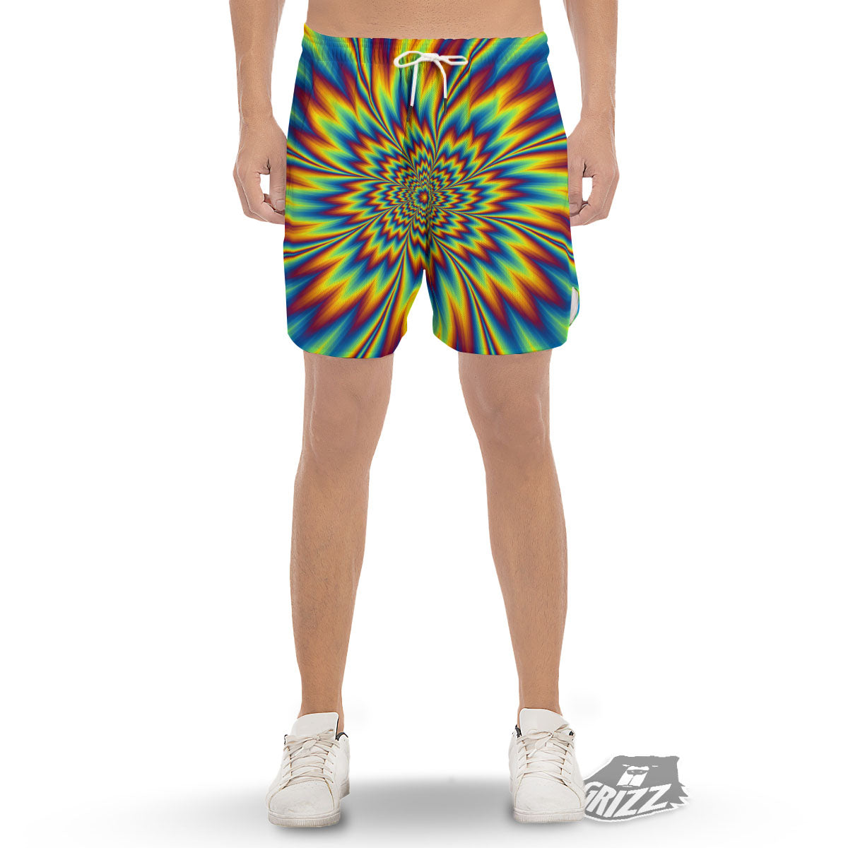 Optical Illusion Neon Psychedelic Men's Gym Shorts-grizzshop