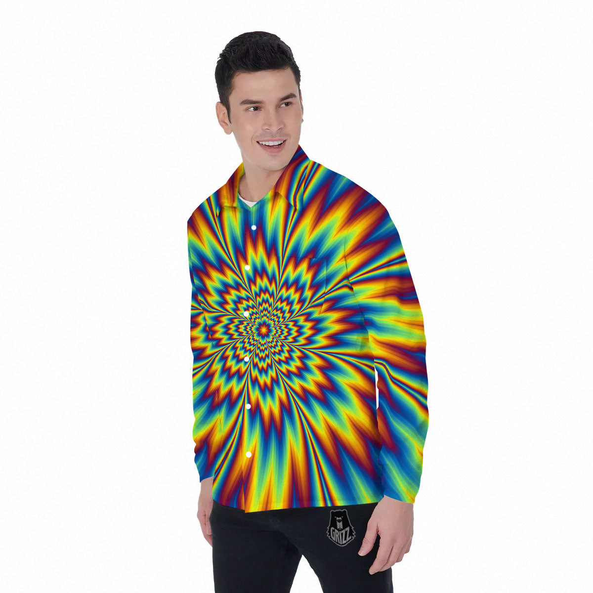 Optical Illusion Neon Psychedelic Men's Long Sleeve Shirts-grizzshop