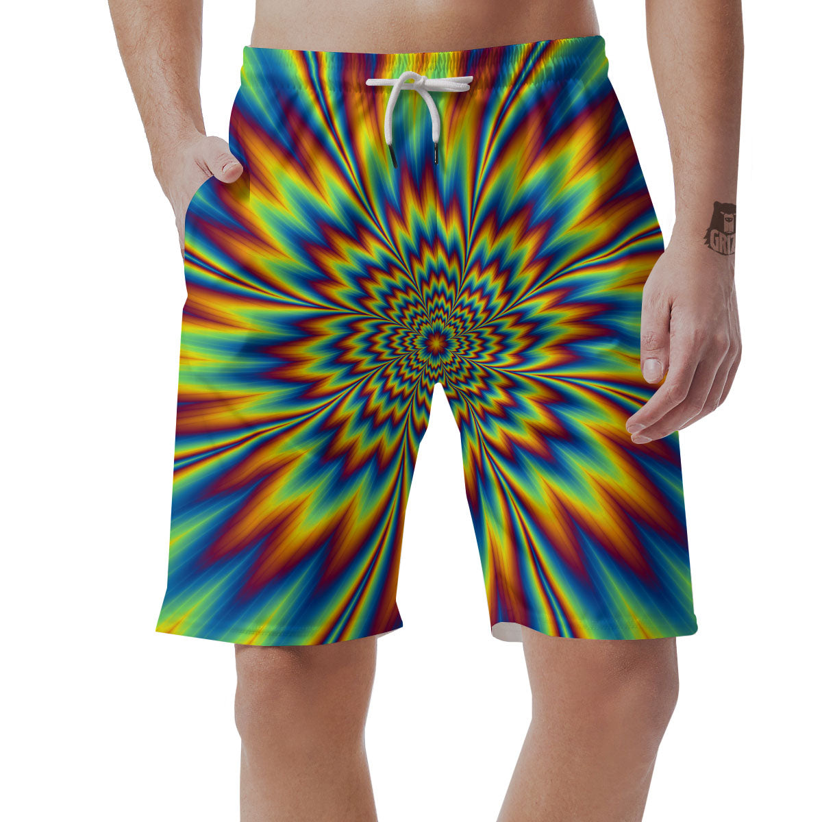 Optical Illusion Neon Psychedelic Men's Shorts-grizzshop