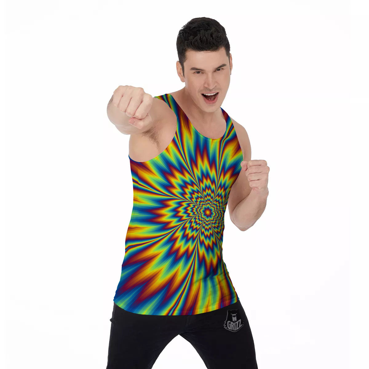 Optical Illusion Neon Psychedelic Men's Tank Top-grizzshop