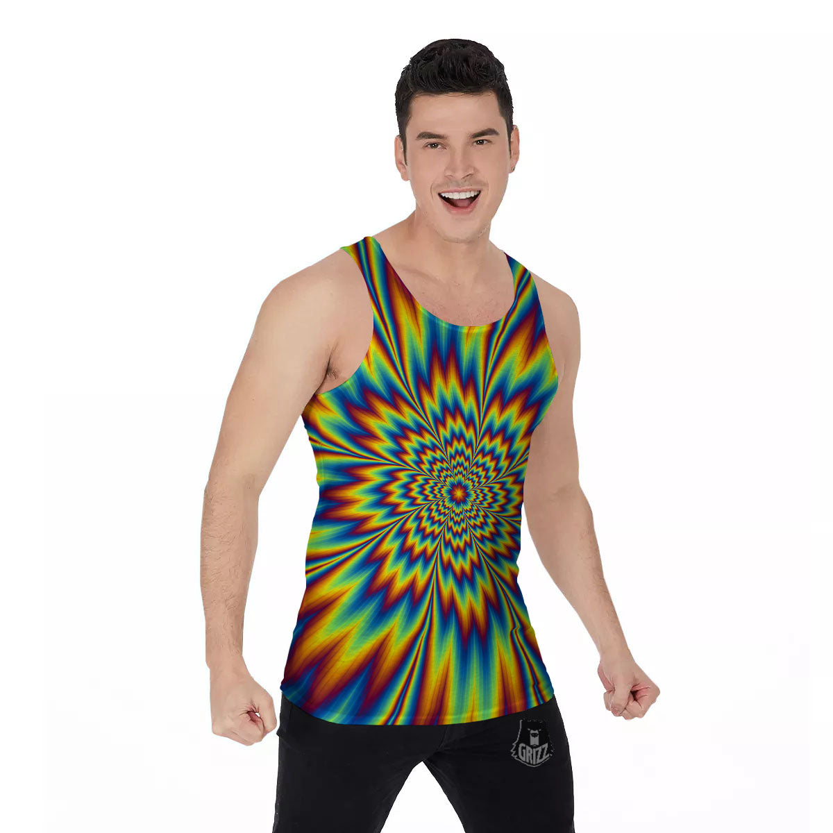 Optical Illusion Neon Psychedelic Men's Tank Top-grizzshop