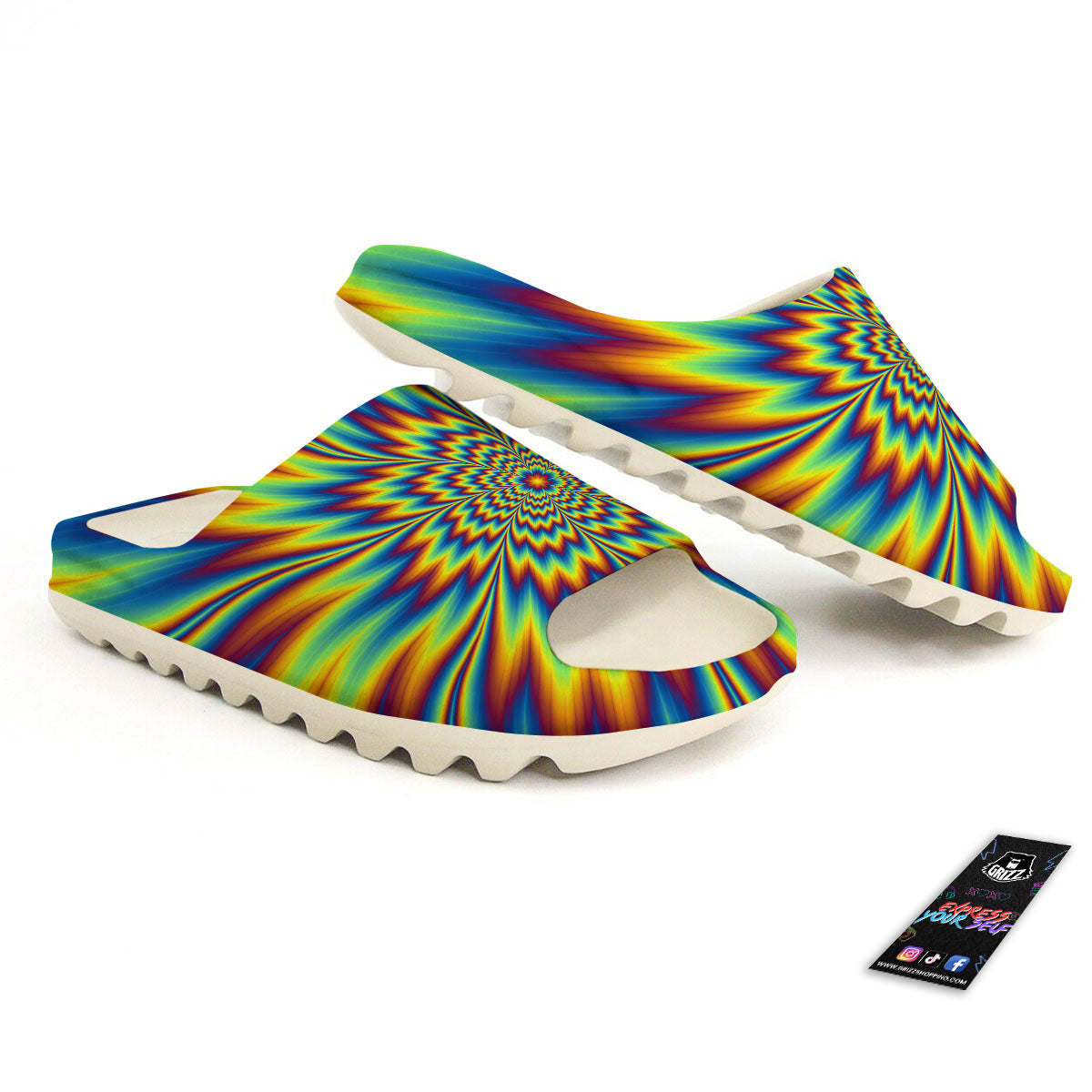 Optical Illusion Neon Psychedelic Sandals-grizzshop